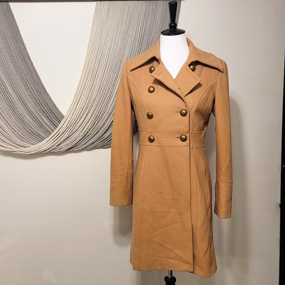 Prague Wool Blend Double Breasted Trench Coat Sz S